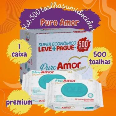 Imagem de Caixa com 500 lenços/toalha umedecida puro amor premium c/50