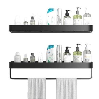 Imagem de WYUYIWH Suporte de chuveiro preto prateleiras de chuveiro adesivo suporte de parede sem perfuração de alumínio para banheiro de cozinha - piso B2 50 cm