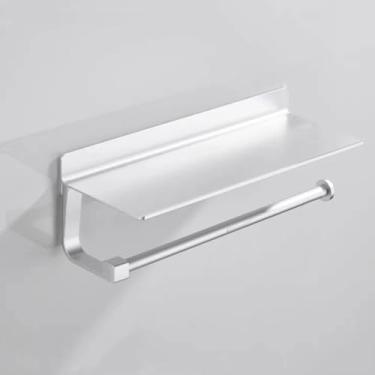 Imagem de Suporte de chuveiro prateleira de banheiro de alumínio espaço preto/prata, suporte de papel higiênico, suporte de armazenamento de cozinha montado na parede pia suporte de toalha organizador de