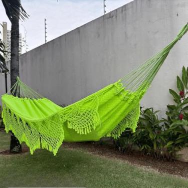 Imagem de Rede de Descanso Reforçada Casal King - Gigante, Manual Artesanal e Conforto Premium para Sua Varanda(Verde Limão Lisa)