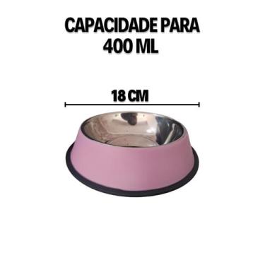 Imagem de Comedouro Vasilha Rosa Pet ração e agua para cães e gatos em Inox (P)-