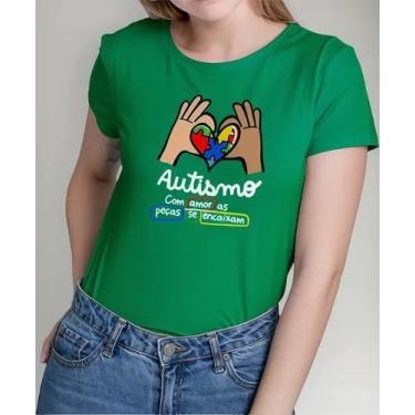 Imagem de Camiseta Camisa Algodão Feminina Masculina Adulto Campanha Abril Azul 