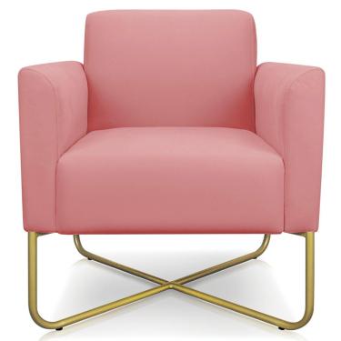 Imagem de Poltrona Decorativa Isabella Base X Suede Rosê/Dourado - Gran Belo