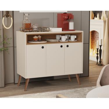 Imagem de Aparador Buffet França 3 Portas com nicho Off white brilhante / Freijó - Comprar Moveis em Casa