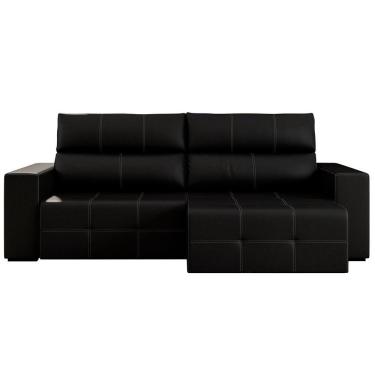 Imagem de Sofá Retrátil Reclinável 3 Lugares Sala de Estar 204cm Russo Couro Preto - Gran Belo
