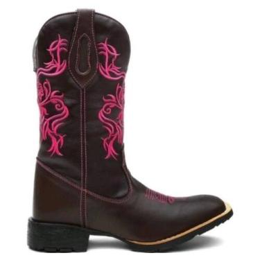 Imagem de Bota Botina Texana Country Flor Pink - Selaria Imperio, Marrom, 40