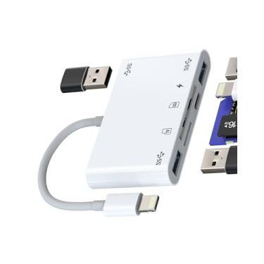 Imagem de WASRUYI Adaptador USB Lightning para leitor de cartão SD (6 em 1) OTG 3.0 conversor de cabo de carregamento para iPhone 14 Pro Max, para iPad, câmera digital, micro SD, memória TF, acessórios para pen