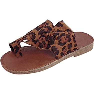 Imagem de Chinelos casuais anel plano feminino dedo do pé sandálias laço, 1 Marrom, 6