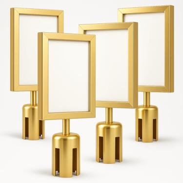 Imagem de Pacote com 4 molduras de suporte de letreiro dourado – Tela vertical resistente de 21 x 28 cm para controle de multidão, bilhetes e organização de eventos