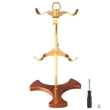 Imagem de Zuxmvot Árvore de caneca de café, base de madeira com 6 ganchos, suporte de caneca preto ou dourado, suporte de xícara de chá fácil de instalar para bancada de casa (ouro)