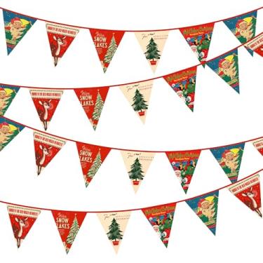 Imagem de Decorações de festa de Natal vermelhas e verdes de 19 m, vermelho, verde, retrô, tecido de flâmula, bandeira, bandeira, guirlanda, flâmulas, vintage, para pendurar na parede para Natal, feliz feriado