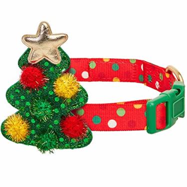 Imagem de Blueberry Pet Coleira de cachorro ajustável de bolinhas de Natal com decoração de árvore deslumbrante, grande, pescoço 45,7 a 66 cm