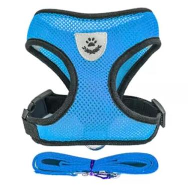 Imagem de Coleira Peitoral com Guia para Cães e Gatos, Ajustável e Respirável – Modelo Colete (Azul, S-(1.5-2.5kg))