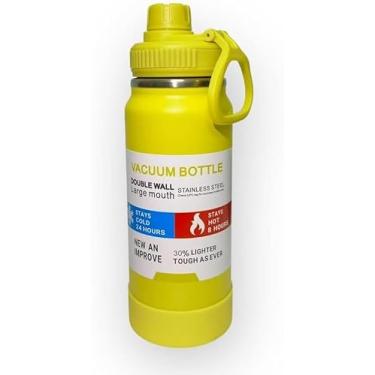 Imagem de Garrafa Térmica 800ml - Duplamente Isolada a Vácuo, Alça,Hidratação, Caminhada, Academia. (Amarelo)