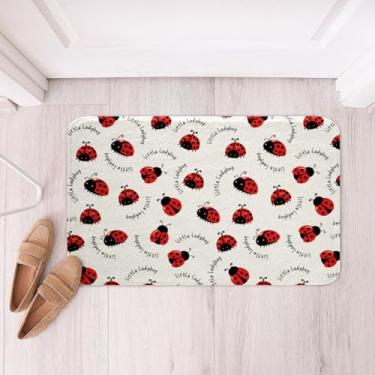 Imagem de Cute Ladybug Tapetes de banho infantis, vermelho preto joaninha besouro inseto meninas meninos, tapetes de banho geométricos de bolinhas, tapetes de banho rústicos para casa de fazenda, tapetes