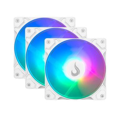 Imagem de Kit com 3 Ventoinhas Rise Mode X Led Rainbow, 120mm, Branco - RM-XLD-0
