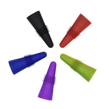 Imagem de Conjunto de rolhas de garrafa de vinho de 5 peças - Vedação de silicone hermética para preservação de bebidas (preto, verde, azul, café, roxo)
