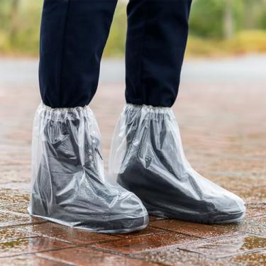 Imagem de 2 capas descartáveis para sapatos de chuva para adultos, à prova d'água, protetores de sapatos antiderrapantes para uso externo e à prova d'água, Transparente., Short