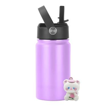 Imagem de Garrafa Térmica Infantil Inox 350ml com Canudo, Alça e Antivazamento | Acompanha Chaveiro 3D (Lilás)