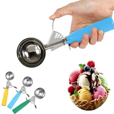 Imagem de Colher de porção #16 (60 g) - Prato de aço inoxidável para massa de biscoito, sorvete e assado - Cabo azul ergonômico