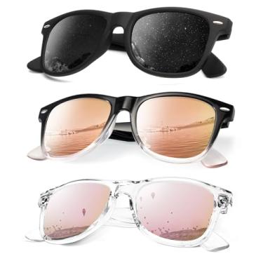 Imagem de Óculos de sol polarizados para homens e mulheres, acabamento fosco, lentes espelhadas coloridas (pacote com 3), Preto/Rosa Rosa/Rosa