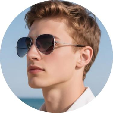 Imagem de Óculos de sol aviador com armação de metal unissex piloto clássico leve vintage retrô viagem dirigir praia óculos, Armação prateada, lente preta