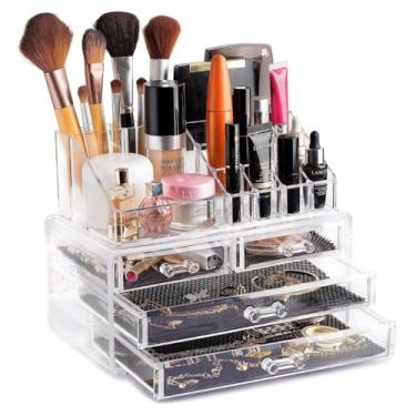Imagem de Organizador De Maquiagem Acrílico Expositor Com Divisórias Para Cosméticos e Objetos 4 Gavetas Make Organização Completa Modular Desmontavel