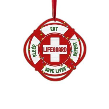 Imagem de Enfeite de Natal salva-vidas, salva-vidas, boia salva-vidas, ornamentos de Natal, salva-vidas, piscina, praia, resgate, férias, salva-vidas, guardas do oceano, equipes, primeiros socorros, presentes