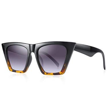 Imagem de Óculos de sol vintage quadrados olho de gato feminino moderno pequeno óculos de sol cateye, Armação preta e leopardo/lente gradiente preta, Lens Width: 50 Millimeters