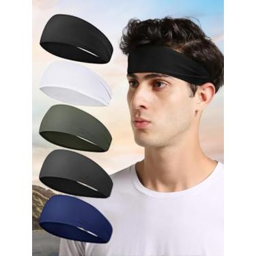 Imagem de Bandanas esportivas masculinas (pacote com 5), faixas de transpiração com absorção de umidade para corrida, ciclismo, futebol, basquete, ioga, faixa de cabelo para mulheres e homens (preto, branco