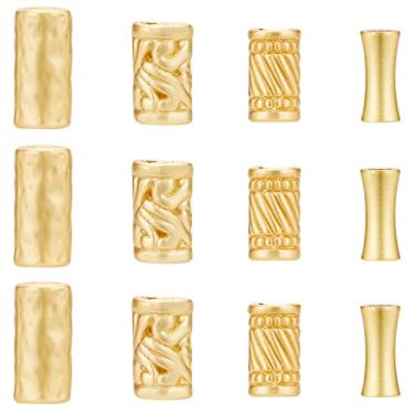 Imagem de BENECREAT 24 contas de tubo de liga banhada a ouro 18 K, 4 estilos, coluna, barra, espaçador, contas para fazer você mesmo, pulseira, colar, bijuteria, Metal, Sem Pedra Preciosa