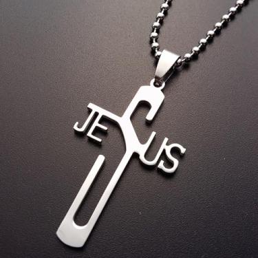 Imagem de Colar com cruz e pingente de cruz de prata, presentes religiosos, presentes de fé cristã, presentes para mulheres e homens, One Size, Aço inoxidável, Sem Pedra Preciosa