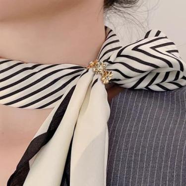 Imagem de Margarida flor CZ lenço de seda anel slide clipe para mulheres cachecóis xaile camiseta moda minimalista banhado a ouro/prata fivela floral fecho para vestidos, acessórios de roupas, joias modernas