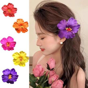 Imagem de Grampo de cabelo moderno com flor de ovo boêmio para mulheres, verão, férias à beira-mar, flor (branco + vermelho + laranja + roxo + rosa vermelha + amarelo)