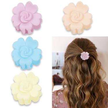 Imagem de 4 presilhas de flores fofas de cabelo de praia de 4 cm para mulheres, branco, bege, roxo, azul