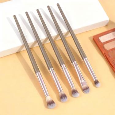 Imagem de Kit de 5 pincéis de olhos com estojo de papel, pincéis de maquiagem para aplicação líquida, em pó e creme, sombra e delineador, pincéis ecológicos, cabelo sintético, sem crueldade, champanhe
