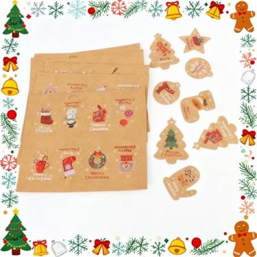 Imagem de Etiquetas de presente Kraft de Natal, decorações de chiristmas com cordão anexado, lindas etiquetas de barbante em forma de árvore de Natal, presente em branco com corda para festa, festival, 50 peças