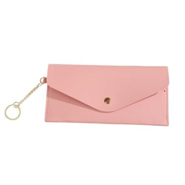 Imagem de Carteiras femininas reutilizáveis de couro envelope para dinheiro carteira retangular porta-moedas porta-cartões, rosa, Tendência