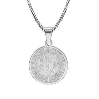 Imagem de Colar com pingente de moeda redonda para homens, joia de medalhão de aço inoxidável de prata, corrente de 60 cm, presente significativo para aniversário, aniversário ou uso diário