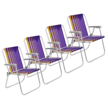 Imagem de Kit 4 Cadeira de Praia Camping Alumínio Samoa Roxo Tramontina