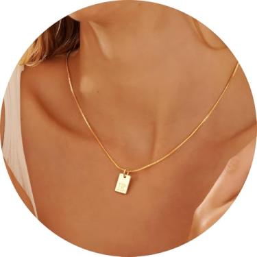 Imagem de Colar com inicial feminina, pingente retangular banhado a ouro 18K, joia mínima de A a Z, colar personalizado, 18+2in, Aço inoxidável, Sem Pedra Preciosa