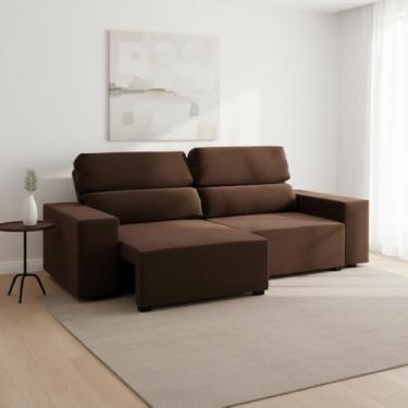 Imagem de Sofá Retrátil Reclinável 3 Lugares 5 Posições Veludo Sala - Marrom Bombom