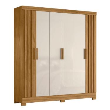 Imagem de Guarda Roupas Casal Ripado 6 Portas 2 Gavetas Freijó/off White Valença Moval Freijo Off