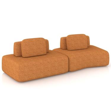 Imagem de Sofá Ilha Modular Para Sala Living Orgânico 315cm Angra K01 Bouclê Terracota - Lyam Decor