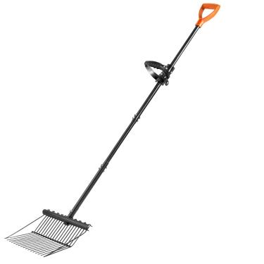 Imagem de HUAGHEE Garfo de estrume de cavalo de metal com cabo de aço longo, 2 peças de cavalo de pá de cocô resistente – Ancinho de estrume e garfo de feno e garfo de inclinação para barraca de cavalo