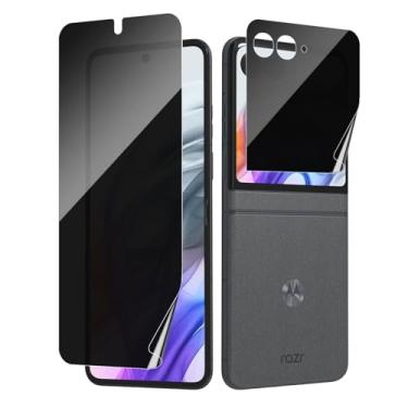 Imagem de PUKMCX [1 conjunto] Protetor de tela de privacidade fosco para Motorola Razr 2025/Razr 2024, 1 pacote de filme interno anti-espião + 1 pacote de filme externo antiespião, antiespião, antiarranhões