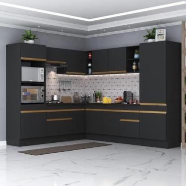 Imagem de Cozinha Completa De Canto Mp2081 Com Armário E Balcão Preta - MULTIMOV