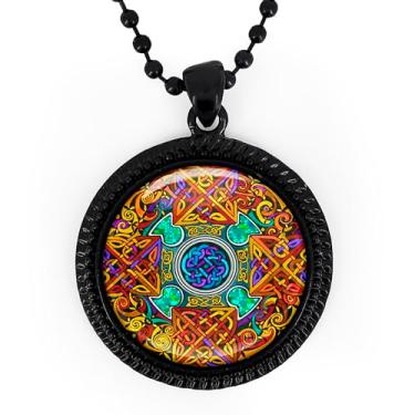 Imagem de Colar com pingente de nó irlandês - design de vitral, arte mandala celta, joias de vidro feitas à mão, prata ou preto - 325-RN, grande, metal, sem pedra preciosa