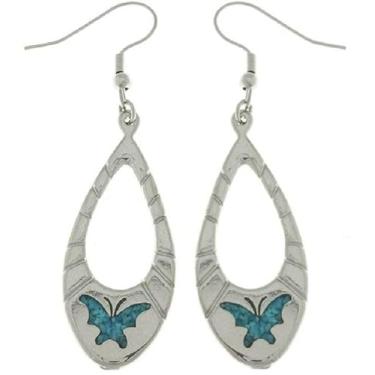 Imagem de Jewelry Trends Brincos pendentes de gota longa borboleta turquesa criada em estanho