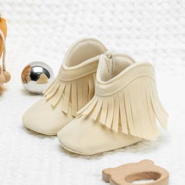 Imagem de Mocassins infantis infantis com franja e zíper lateral com zíper na parte inferior macia, Bege, 12-18 Months Toddler